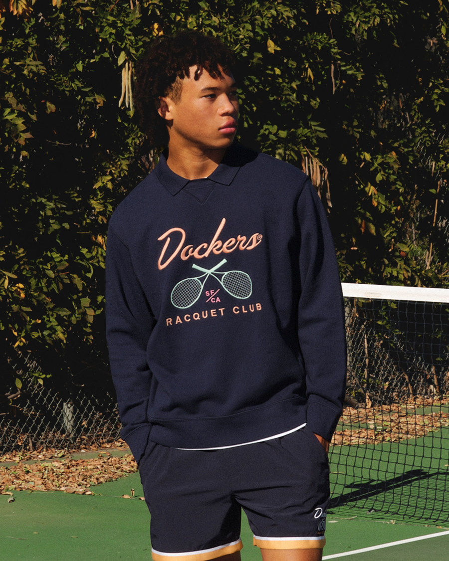 (image for) Exquisite Workmanship Racquet Club Collared Sweatshirt, Relaxed Fit